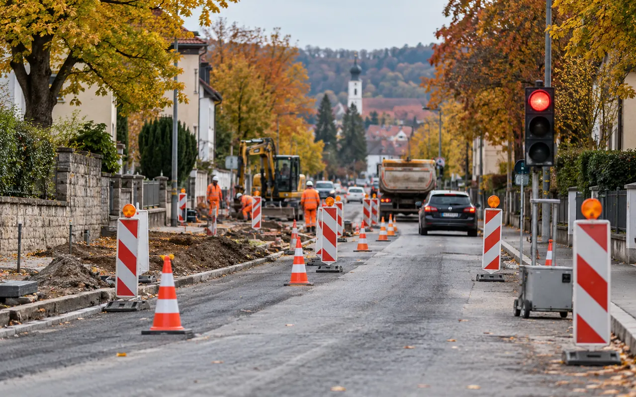 Baustelle an einer Stadtstraße – KI-generiertes Symbolbild